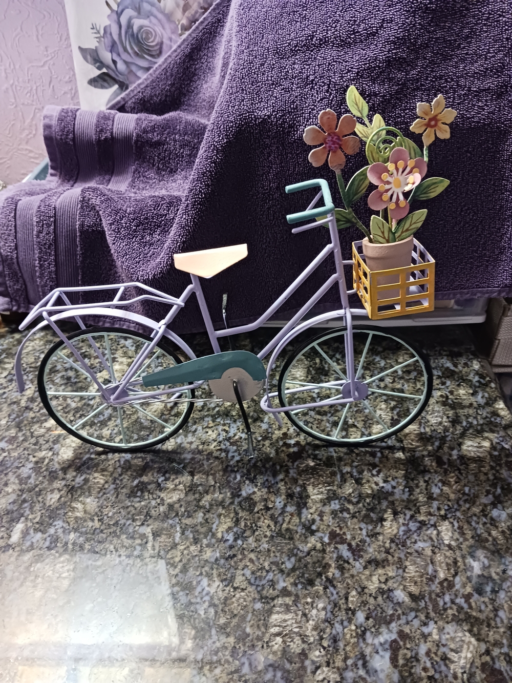 Decorative Metal Bicycle with Flower Basket - Lavender & Mint